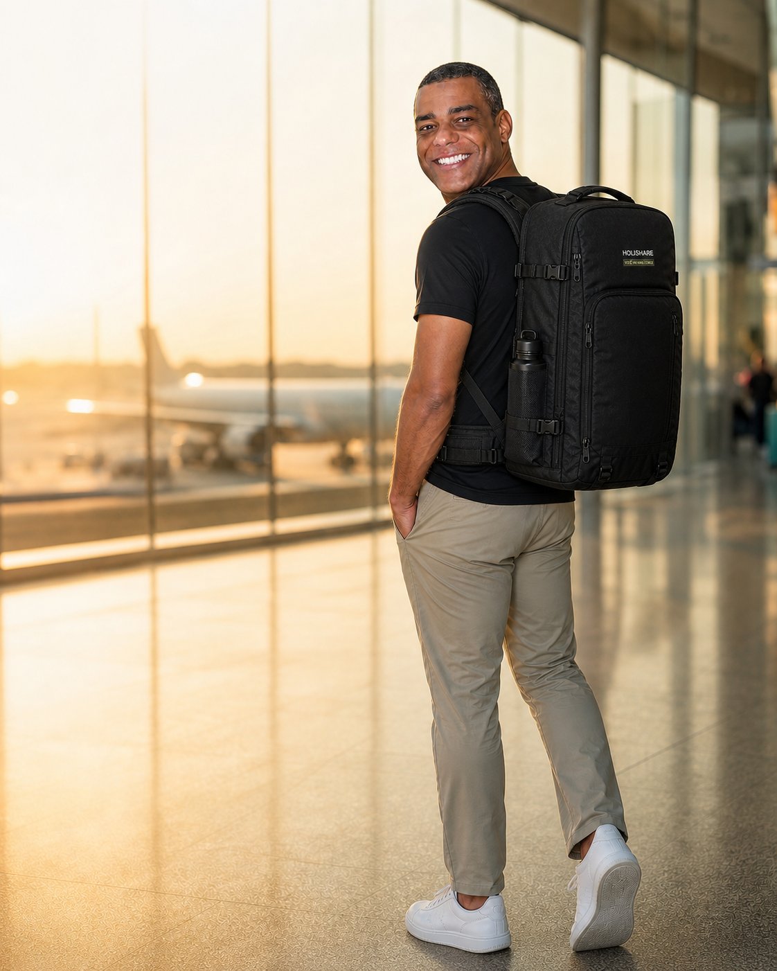 Mockup conceitual de viagem com mochila Holishare